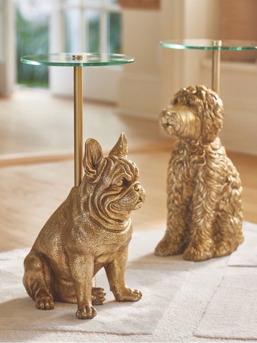 Anthropologie icon Gold French Bulldog Side Table with Glass Top - Picture 2 of 3